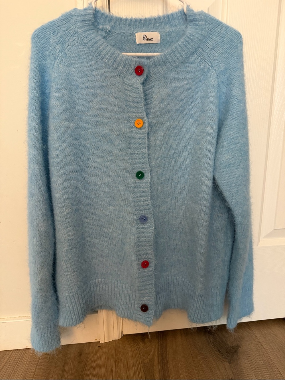 Light Blue Fuzzy Button-Up Cardigan Sweater